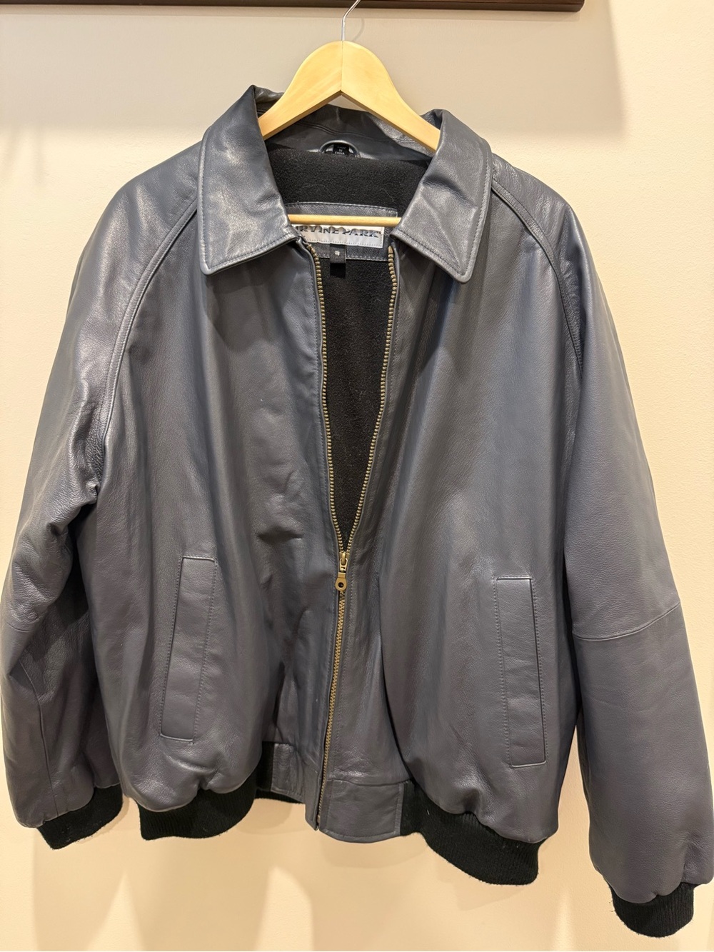 Men's Leather Bomber Jacket in Charcoal Gray with Zip Front